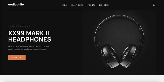 Screenshot: Mock eCommerce Platform, audiophile, page