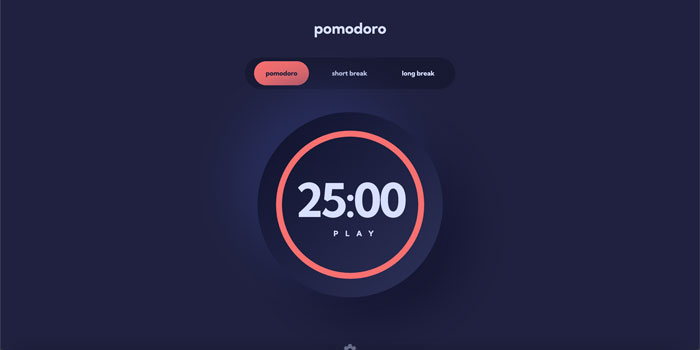 Screenshot: Pomodoro timer page